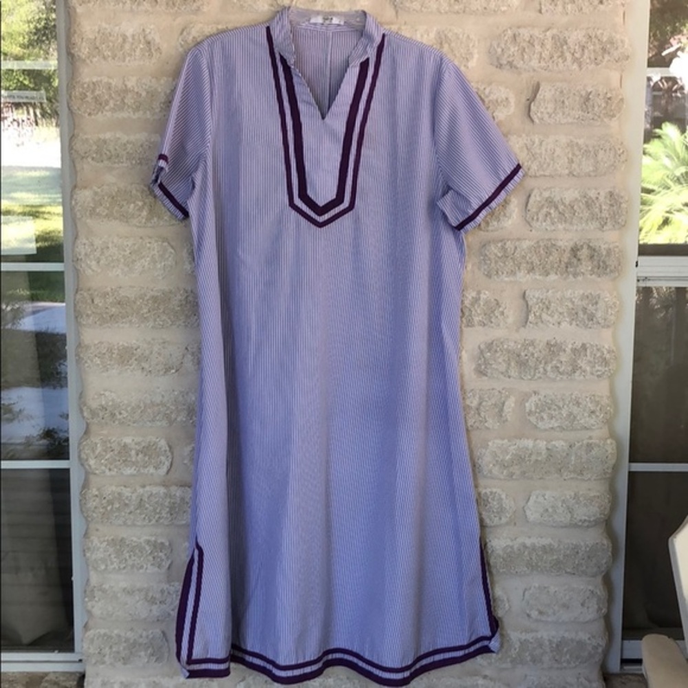 Poseca Housedress Purple Stripe Nap Dress L - image 1